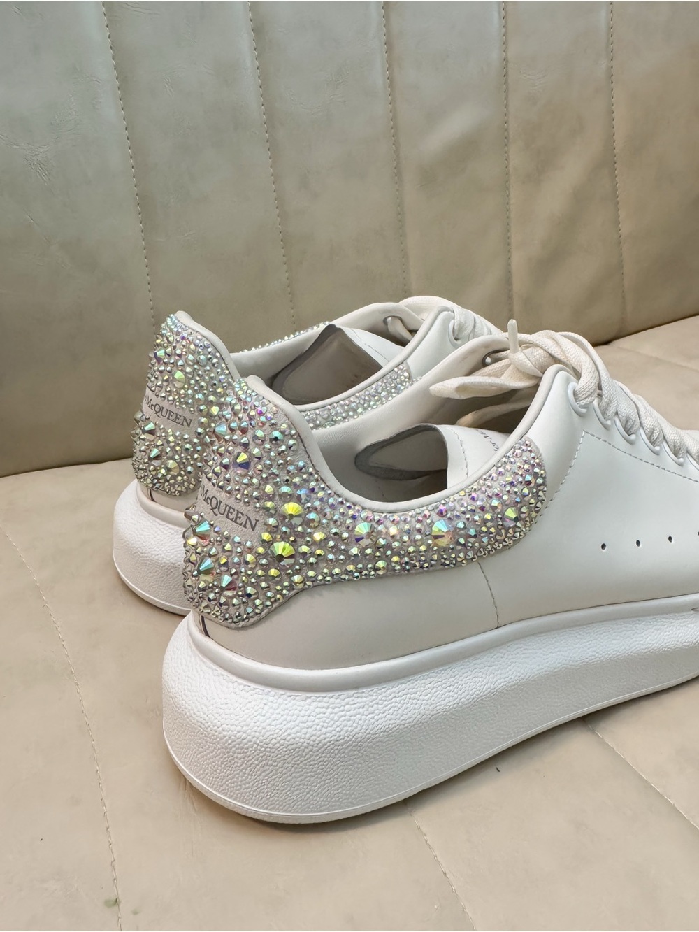 Alexander McQueen Oversized Sneakers White Swarovski Crystals Size 40 (10US)